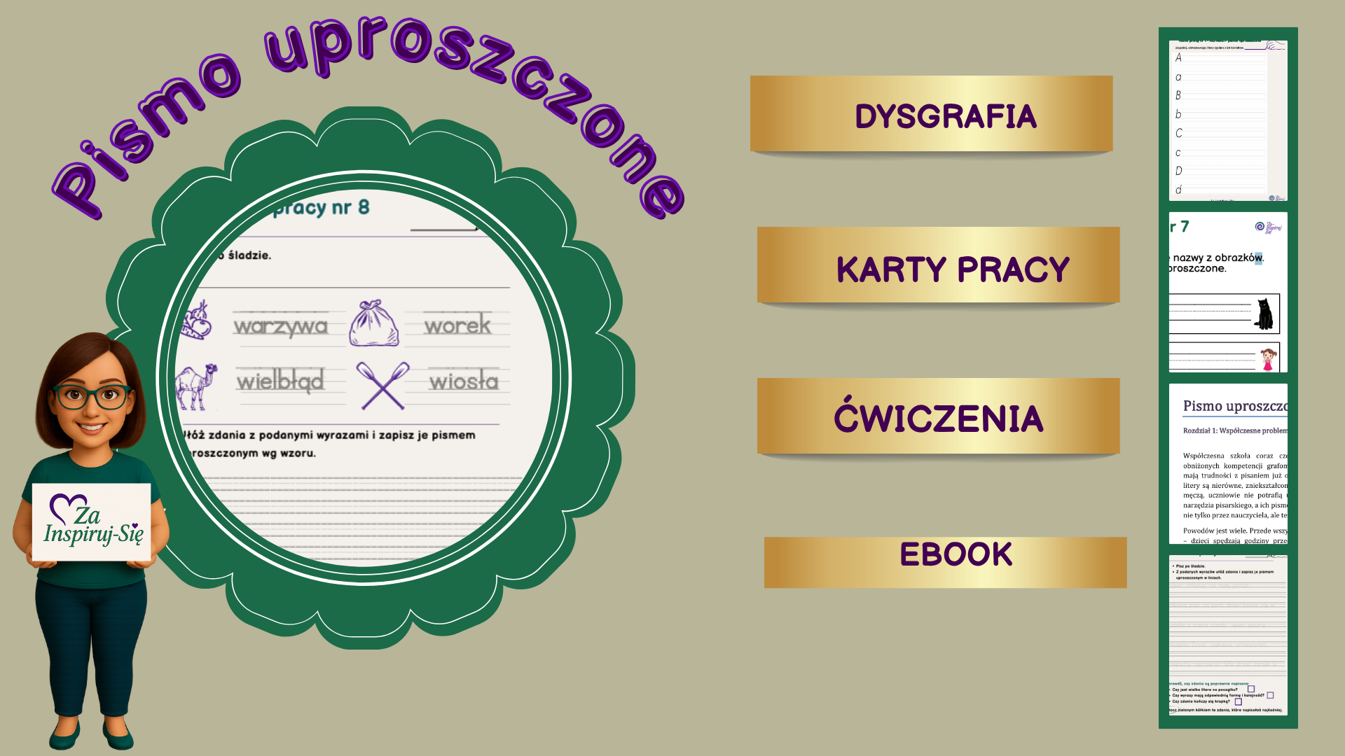 Pismo uproszczone/ pismo biblioteczne – karty pracy do nauki ładnego pisania