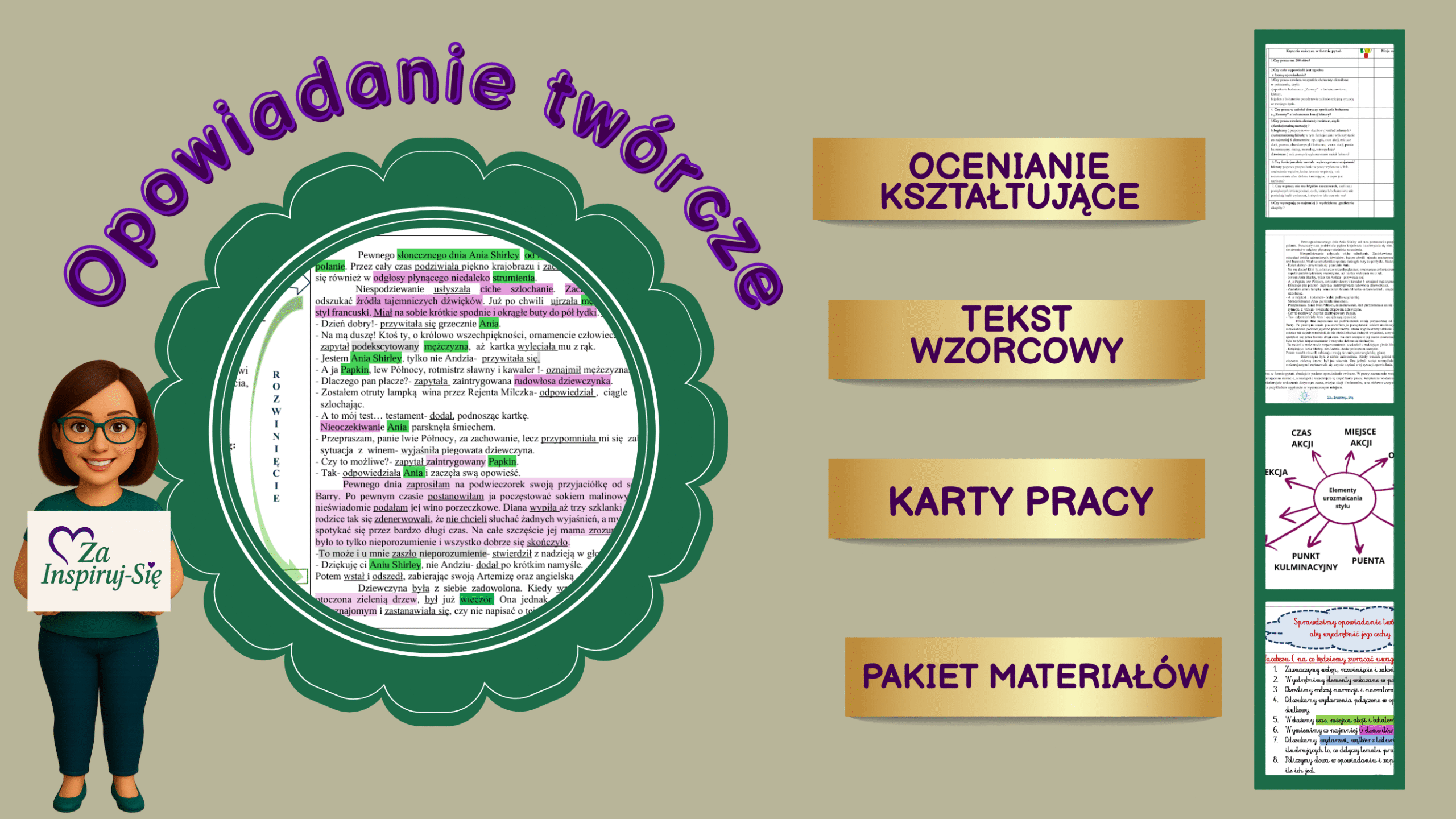 Opowiadanie twórcze - scenariusz, karty pracy , zadania kl. VII- VIII