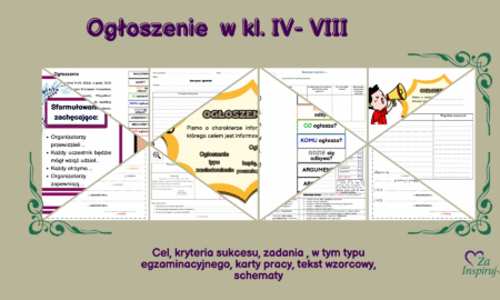 Ogłoszenie w kl. IV-VIII – karty pracy