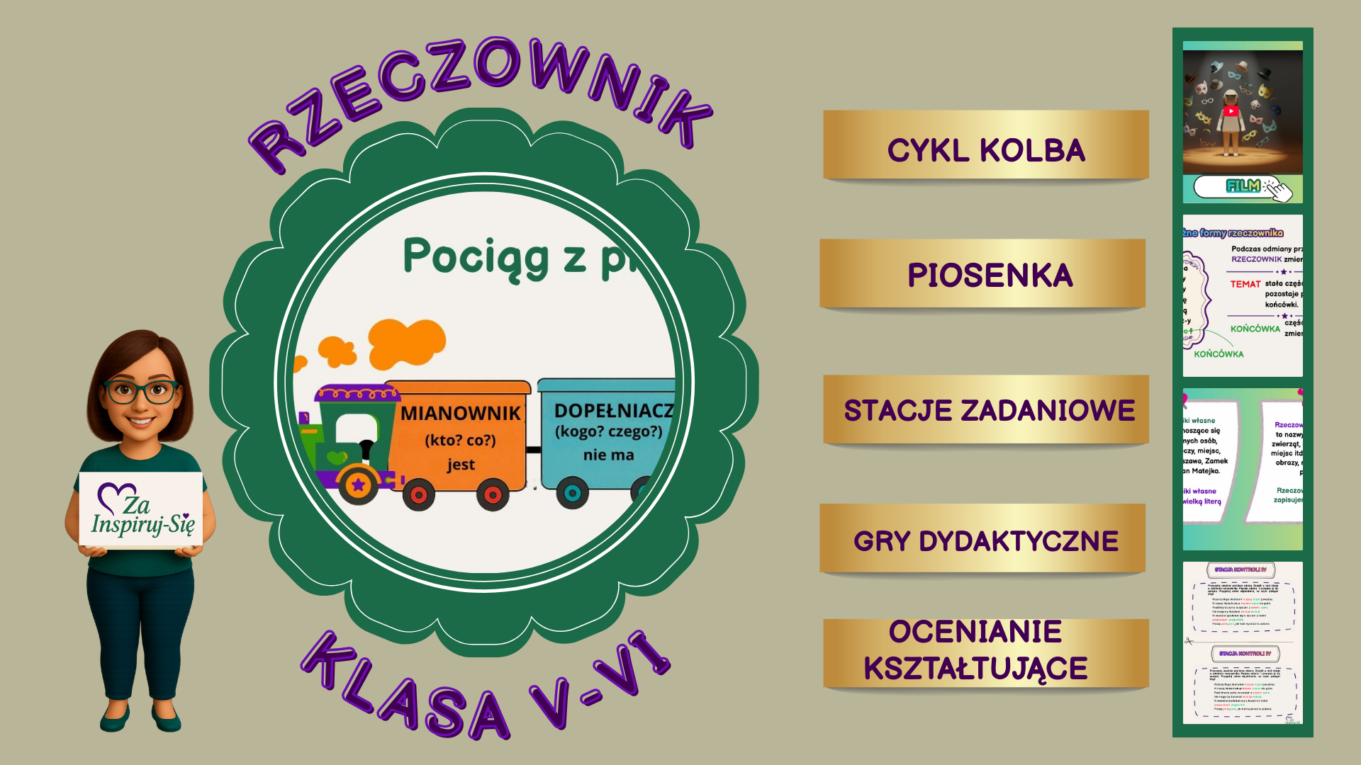 Rzeczownik+ 2 scenariusze lekcji, karty pracy, stacje zadaniowe (kl. V-VI)