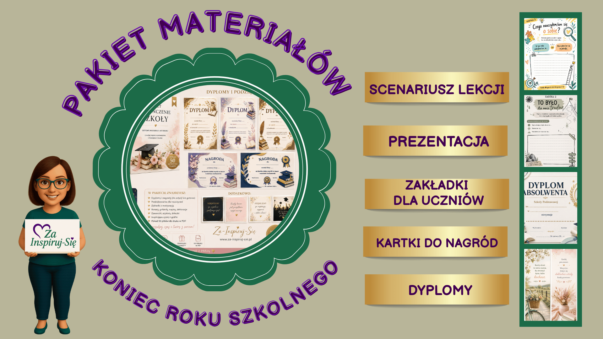 Zakończenie roku szkolnego dyplomy + zakładki + scenariusz lekcji | klasy IV–VIII